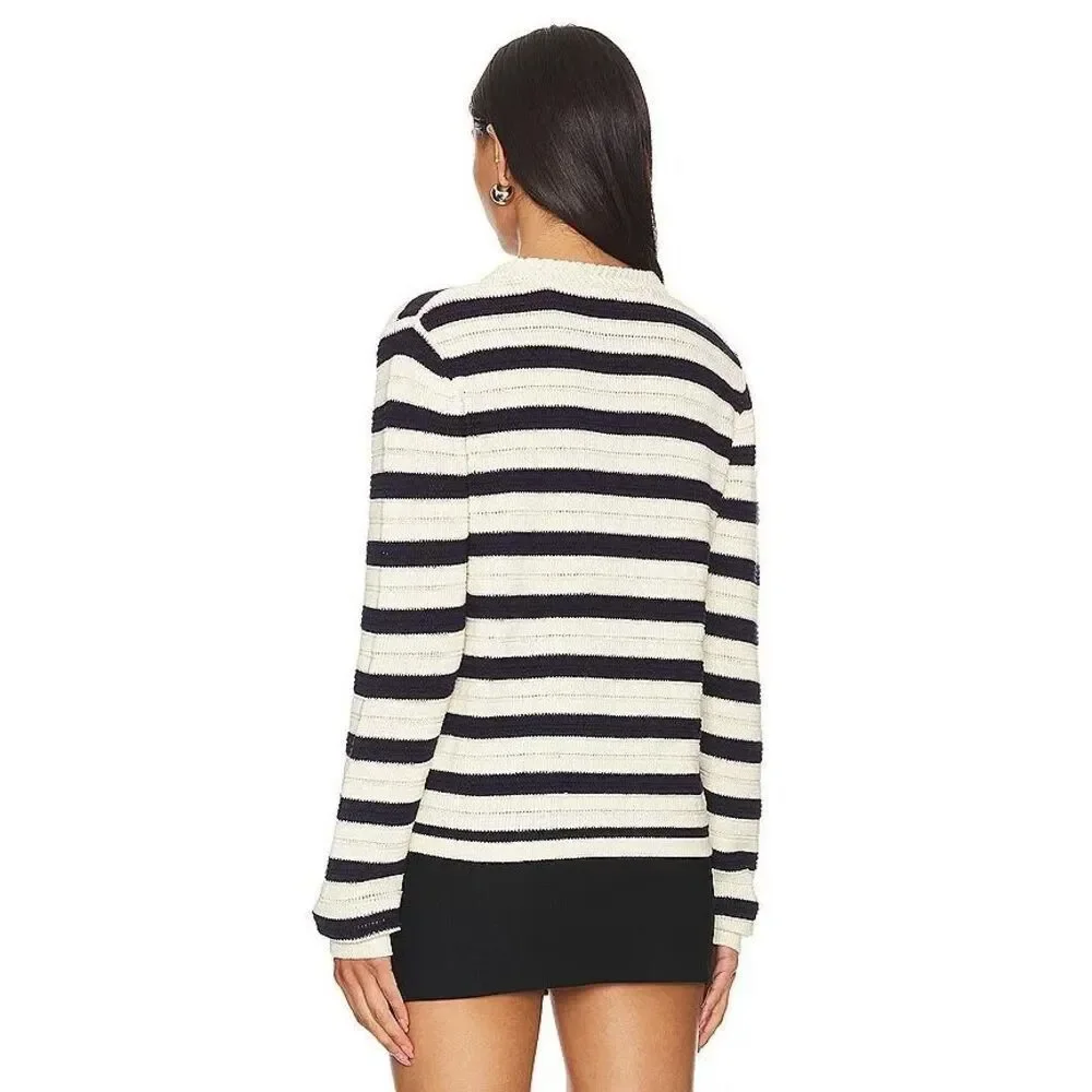 Anthropologie JOHN & JENN Jacket Camille Striped Cream Navy Large‎